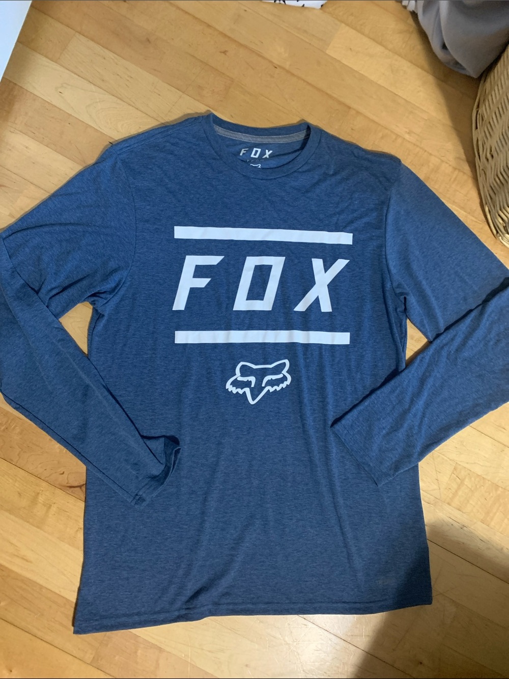 Fox Men's Long Sleeve Logo Shirt - Navy Blue with White Print